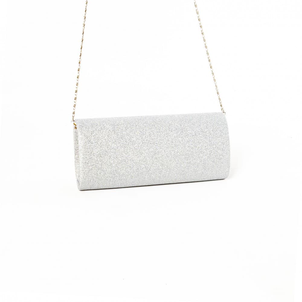 Вечерна/бална дамска чанта с дълга дръжка еко кожа бял блясък